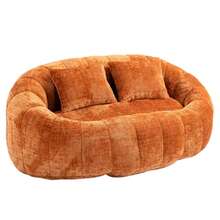 Chenille Lazy Sofa, 2 Seat Bean Bag Sofa Chair, Durable Soft Comfort Recliner, Lazy Loveseat Sofa Bed, Includes 2 Pillows, Indoor/Outdoor Use, No Assembly Required, Suitable For Living Room, Bedroom, Dormitory And Apartment(Orange) - 橘色 - 查看 8