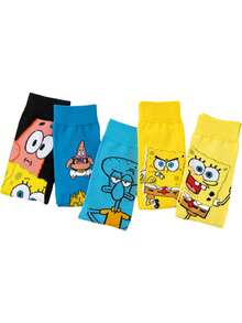 SpongeBob SquarePants 8双/7双/5双/4双/3双/1双装女士船袜，趣味卡通印花，时尚搞怪表情随机船袜，适合居家、度假、运动和日常穿着 - 彩色 - 查看 6