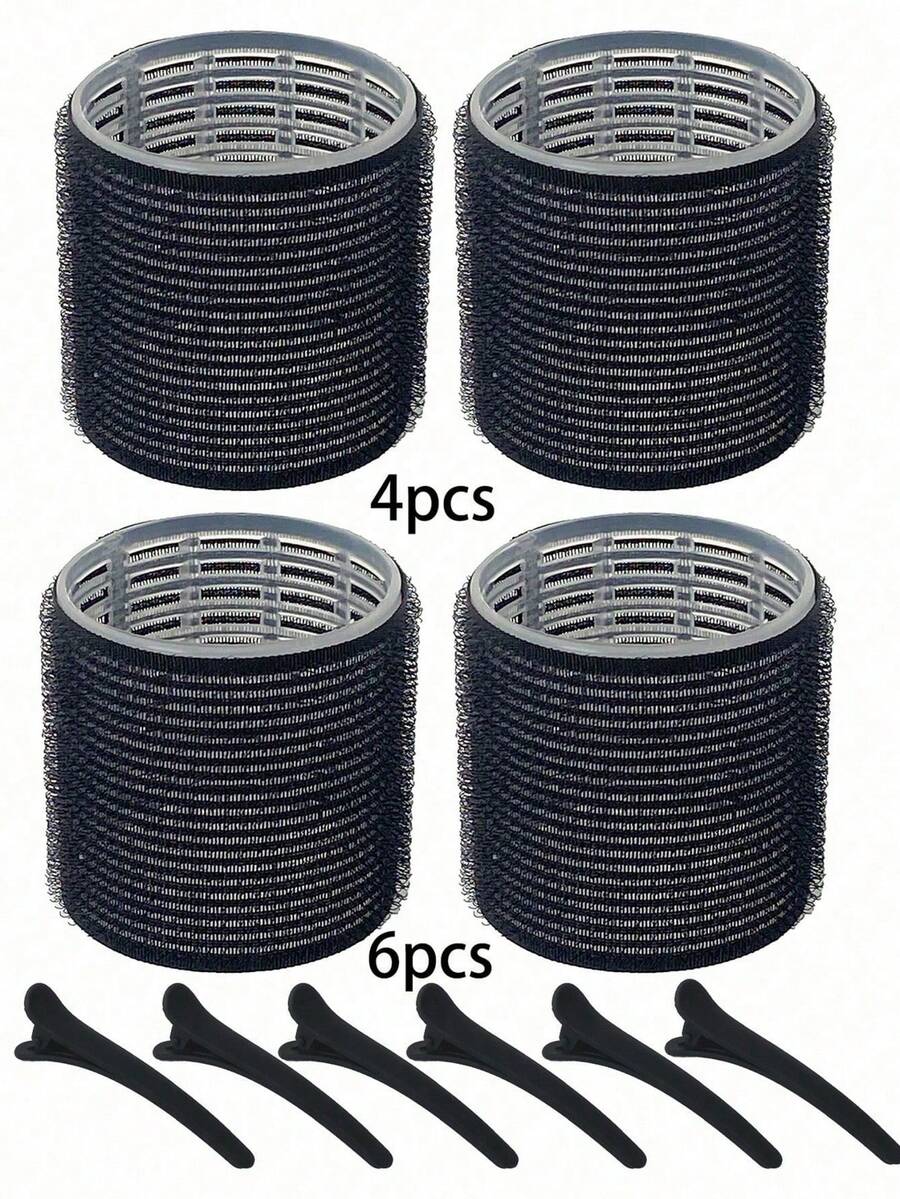 10pcs Women's Curling Hair Roller Set, Minimalist Casual Plastic Curling Hair Rollers, Sectioned For Bangs, Ends, Curling Iron, Hair Clips, Daily Styling Tools - Black - View 1