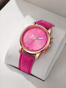 14pcs Women's Watch PU Leather Fashion Simple Three Eye Roman Scale Dial Quartz Watch Set Wristwatch Party Wedding Gift Beach Vacation Valentine Gift