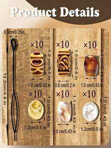 60颗编织木质发珠，6件彩色发饰编发配件，可爱编发装饰饰品制作套装，发夹，发卡，发卡 - 彩色 - 查看 4