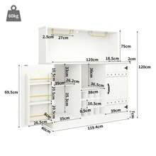 Sideboard (120 X 40 X 120 Cm), Modern Minimalist Design, Elegant Holzmaserung, Weinglasregal, Mehrschichtiger Stauraum, Elegantes White Mit Schwarzem Dekor, Trennwand - White - View 11