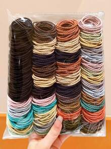 300/100pcs/Set Black Simple Hair Ties Combo, Covering Navy Blue, Light Pink, Gray, Brown And More Colors, Suitable For Girls, Women And Men, High Elasticity Design, Repeated Stretching Won't Deform, Secure Hair Styling. Suitable For Daily Commute, Sports, Fitness Or Casual Gatherings To Easily Create Fashionable And Neat Hairstyles. - Multicolor - View 12