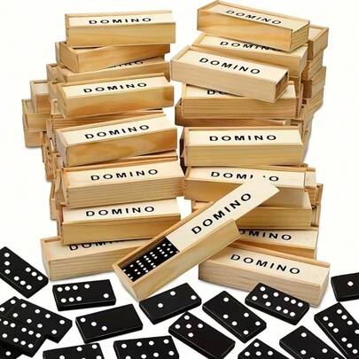 28件套棋盘游戏套装，适合户外露营和旅行，推拉式趣味桌面多米诺骨牌玩具，木盒装黑色多米诺骨牌游戏，互动策略游戏，提升技能，户外游戏 | 经典棋盘游戏 | 耐用木质结构，趣味桌面游戏，适合复活节、情人节、派对、婚礼、聚会和活动，棋盘游戏配件，旅行游戏，趣味桌面游戏，多人互动游戏，创意新奇玩具，趣味礼物，游戏礼物，节日礼物