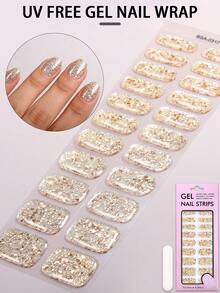 22pcs UV Free Gel Nail Wraps, Golden-Silver Mixed Glitter Gel Nail Strips, No UV Damage, Protects Natural Nails, Easy To Use, Perfect For Women's New Year Dates Or Home DIY Manicure Stickers - Gold - View 12