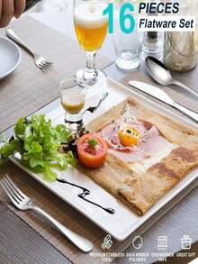 4/16/24件套不锈钢黑色1010牛排刀、叉、勺餐具套装，适用于酒店、餐厅、家庭用餐 - 銀色 - 查看 3