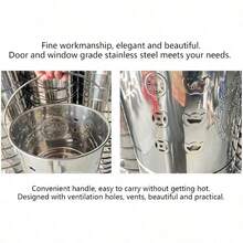 Burn Barrel Portable Stainless Steel Fire Barrel with Lid Fire Hook and Liner Heavy Duty Outdoor Burning Cage Safe for Patio Garden Balcony Deck Beach Camping Cooking Wood Garbage and Fall - Plateado - Ver 6
