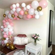 10-Inch Pink & White Metallic Chrome Gold Sequin Latex Balloons - Baby Pink & Gold Party Balloon Set, Suitable For Girls Birthday And Princess Theme Party Decorations - Multicolor - View 3