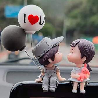 2pcs Couple Doll Set, Car Accessories Ornament, Heart Balloon Cute Figurine Decoration For Boys, Girls, Vehicle