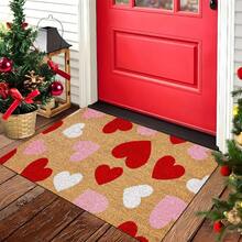 1pc Valentine's Day Heart Welcome Mat - Polyester Mat With Red & Pink Heart Patterns, Beige Background, 0.47inch Sponge Padding For Indoor/Outdoor Entryway, Porch, Or Wedding Decor, Festive Doorway Accent | Seasonal Home Accent - 40*60厘米/15.7*23.6英寸 - 查看 11