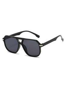 1 par de gafas de hombre con montura cuadrada de PC negra, puente doble, unicolor, estilo minimalista y callejero - Negro - Ver 2