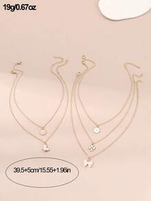 5pcs/Set Fashionable Minimalist Four-Leaf Clover, Heart, Bow Pendant Necklace Set, Suitable For Women's Daily, Vacation, And Date Wear - Multicolor - View 5