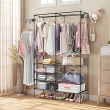 1 szt. Nowoczesny wielofunkcyjny metalowy wieszak na ubrania z półką na buty – wolnostojący organizer do przechowywania ubrań, odpowiedni do sypialni, biura i przedpokoju