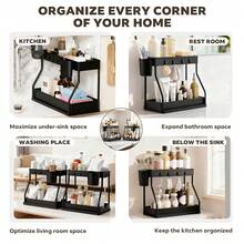2 Pack Under Sink Organizers Black/White, 2-Tier Large Capacity Pull Out Kitchen & Bathroom Under Sink Drawer Organizer - Space-Saving, Durable Black Storage Solution