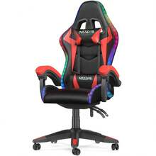 GartistGo Ergonomic Gaming Chair With LED Lighting Effects, Height-Adjustable Backrest, With Lumbar Support And Headrest - Red - View 12
