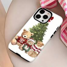 Funda para teléfono con diseño de osos y árboles navideños, compatible con fundas ,  17,  16 Pro Max,  15 Pro Max,  13 y  12. Fabricada en TPU, es resistente a caídas, al desgaste y cómoda de sostener. Un regalo ideal para familiares, amigos, seres queridos, novios/novias y para Navidad. - Blanco - Ver 2