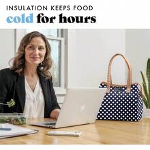 YQQ Fiambrera para mujer con aislamiento para el trabajo a prueba de fugas y resistente a las manchas con recipientes y vaso a juego cierre bolsa de almuerzo Westerly lunares azul marino2179 - Lunarazulmarino - Ver 5