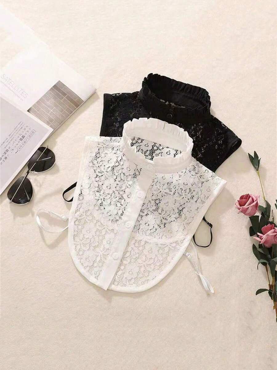 1pc Women's Black & White Lace Detachable Collar - Stand Collar Fake Collar - View 1