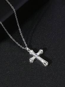 1pc Unisex Luxury Copper Zirconia Punk Style, Multi-Style Cross Pendant Religious Necklace, Minimalist Hollow Cross Necklace, Adjustable Chain Length, Suitable For Gatherings, Parties, Holidays, New Year Jewelry Gift - Multicolor - View 9
