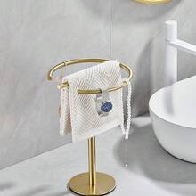 Black Hand Towel Holder Stand, Free-Standing Towel Rack, SUS304 Stainless Steel Towel Bar Rack Stand, Tower Bar For Bathroom Kitchen Vanity Countertop… - Semicircular Brushed Gold - View 2