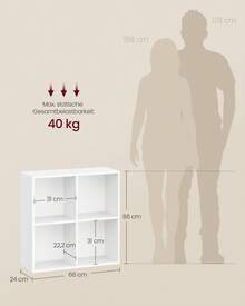 VASAGLE Bücherschrank, Bücherregal, mit 4 Fächern, Büroregal, Würfelregal, Standregal, für Wohnzimmer, Schlafzimmer, Büro, Kinderzimmer - Weiß - Übersicht 6