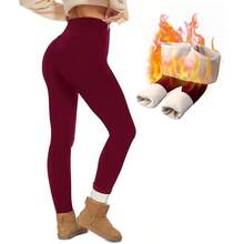 NexiEpoch Fleece Lined Leggings Women - Thermal Thick Winter Warm High Waisted Tummy Control Soft Pants For Snow Cold - 勃根地酒紅色+中等 - 查看 1