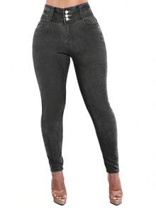 Quần jeans nâng mông nữ, quần dài ôm sát co giãn cao cấp, thời trang, thanh lịch, thích hợp cho hẹn hò, đi làm, dạo phố mùa xuân. - xám đen - Xem 6