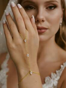 1pc Sparkling Crystal Chain Linked Finger Hand Chain, Women's Fashion Party Hand Jewelry, Jewelry Accessories, Minimalist Jewelry