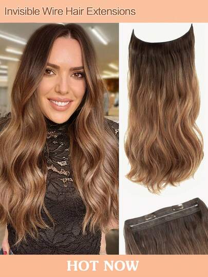 Invisible Wire Hair Extensions Caramelo With Dark Root Halo Hair Extension Natural Wavy Hair Bits For Women Syntetisk hårförlängning Clip In Hairpiece