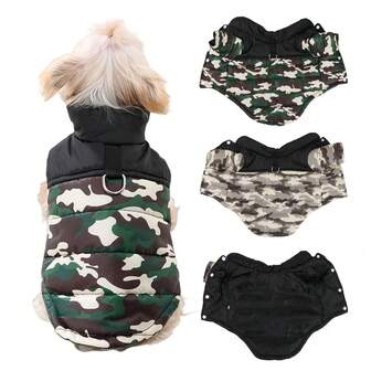 HOLAPET 1pc Winter Warm Dog Jacket For Small Medium Dogs Cats Camouflage Print Pet Clothes With D-Ring Chihuahua Yorkies Coat