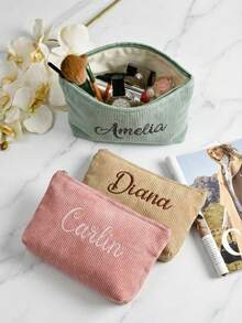 Trousse de toilette en velours côtelé brodée, pochette de maquillage personnalisée, trousse de toilette brodée, cadeau de Noël, cadeau de demoiselle d'honneur, cadeau pour elle, organisateur de voyage, cadeau pour la fête des mères, esthétique - Multicolore - Voir 4