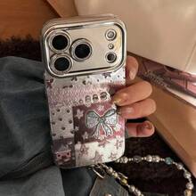 Funda de teléfono con cobertura completa, estilo coreano, con muñeco de nieve, parches y lazo azul, compatible con iPhone 17/16 Pro Max/15 - Rosa - Ver 7