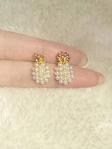 Pendientes Con Diseño De Piña De Perlas Falsas Y Tuerca - Albaricoque - Ver 5