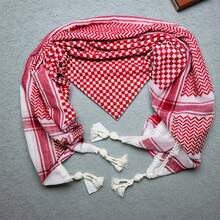 1 bandană/accesoriu de cap multifuncțional clasic roșu și alb, accesoriu decorativ cu ciucuri, potrivit pentru toate anotimpurile, moale și ușor, protecție împotriva vântului/nisipului/soarelui