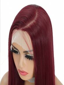 Peluca rojo borgoña para disfraz de Halloween, peluca sintética frontal de encaje lista para usar, peluca sin pegamento con parte frontal de encaje previamente desbrozada de 13x4 pulgadas, peluca frontal de encaje HD recta de 26 pulgadas 99j borgoña para mujeres - Burdeos - Ver 8