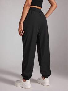 1pc Women's Casual Solid Color Versatile Sports Outdoor Pants, Spring/Autumn - Black - View 2