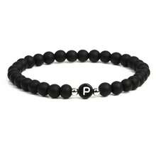 6mm Black Matte Stone Beaded Bracelet, 26 English Letter Charm Bracelet, Unisex - Bracelet - View 38