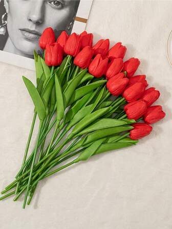 5pcs Artificial Red Tulip Bouquet - Natural-Looking Plastic Flowers, Suitable For Mother's Day, Valentine's Day & New Year Gifts, Ideal For DIY Bouquet Arrangements, Table Centerpieces & Floral Decorations
