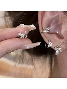 2个时尚优雅水晶水钻蝴蝶耳夹 - 蝴蝶 - 查看 6