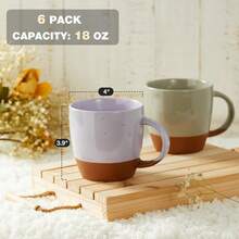 Mora Color Ceramic Mug Set Of 6 (18oz), Home Barista Latte Cup With Handle, Microwave S*Afe, Modern Kitchen Essential For Coffee Tea Hot Chocolate - 各種中性色 - 查看 3
