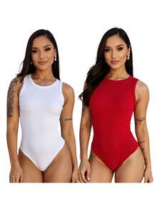 Kit 2 Body feminino Regata Canelada premium  Casual - BRANCO VERMELHO - Visão 1