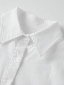 Womens Cropped Button Down Shirts Long Sleeve Solid Color Tops Spring Fall Blouse - White - View 3