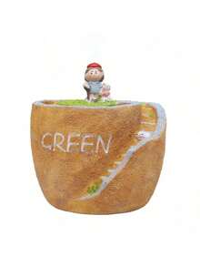 "Whimsical Resin Succulent Planter With Mini Figure & Staircase Design - Rustic 'GREEN' Decor Pot For Indoor Windowsill/Outdoor Garden (Plant Not Included)" - Multicolor - View 10