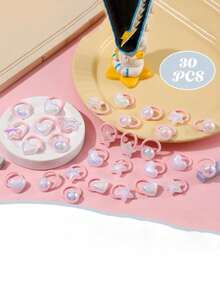 30pcs Cute Faux Pearl Hair Scrunchies, Heart & Star Shaped Hair Ties, Fashionable & Adorable Children Hair Accessories - Multicolor - View 3
