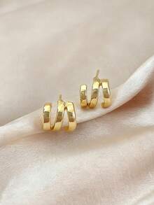 1 Đôi Hoa tai hình học thời trang đơn giản, đa năng và thanh lịch - Vàng - Xem 5