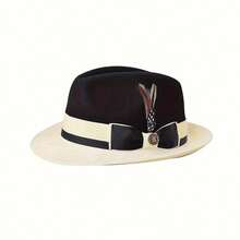 Stylish Clash-Colored Woolen Hat, Men's And Women's Versions Of Woolen Felt Hats, Adorned With Ribbons And Bow Decorations. Perfect For Everyday Wear And As A Gift For Special Occasions. - 均碼 - 查看 2