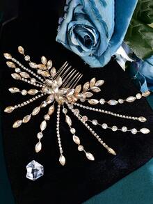1 pieza Peineta lateral elegante para novia, accesorio para el cabello con cristales y rhinestones para boda, fiesta, regalo de festival - Champán - Ver 6