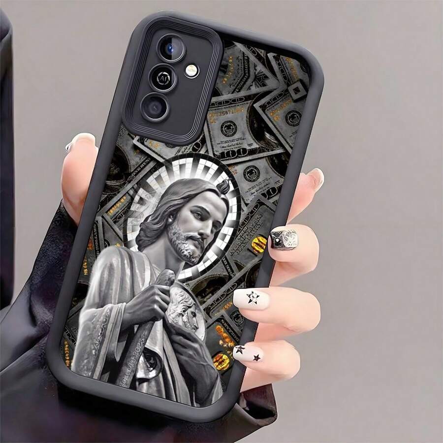 Creative Jesus Dollar Bill Personalized Shockproof Phone Case, Thick Anti-Slip Protective Cover Compatible With IPhone, Compatible With Honor, Compatible With Redmi, Compatible With Galaxy,International Version, Not The Domestic Version - Black - View 1