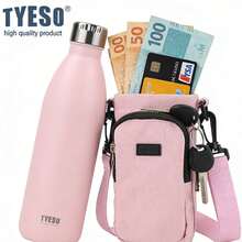 TYESO Crossbody Water Bottle Bag In Three Sizes With Cell Phone And Key Pocket, Adjustable Strap, 1 Piece Portable Water Bottle Holder For Casual Outdoor Use With Shoulder Strap, Accommodates 32oz Bottles, Water Bottle Holder Bag With Phone Pocket, Water Bottle Pouch With Crossbody Strap For Hiking, Trail, Travel, Camping (Water Bottle Not Included, Random Letter On Bag Surface), Back To School Supplies - 所以 - 查看 9