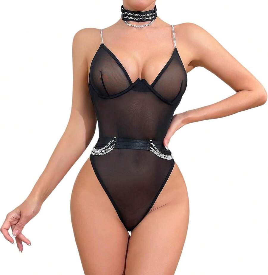 Conjunto De Lencería Sexy De Encaje Para Mujer, Conjunto De Encaje En V Profundo, Estilos Novedosos - Multicolor - Ver 1
